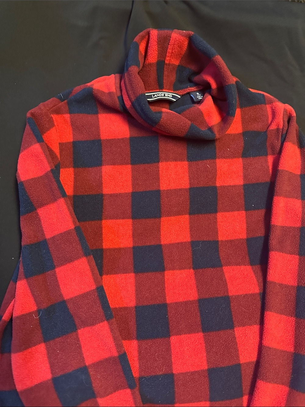 Lands' End Red and Black Buffalo Plaid Turtleneck Sweater